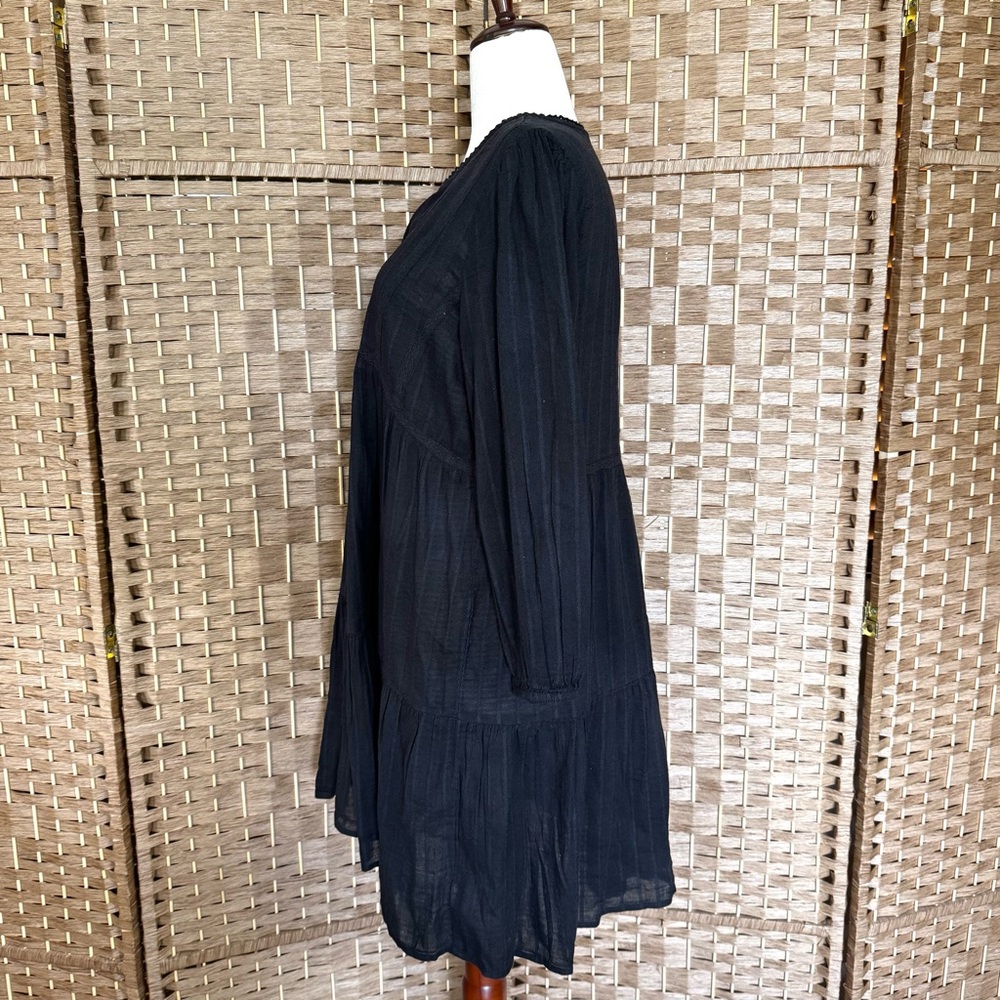 EUC Lucky Brand black cotton boho dress w/ lace L - Picture 6 of 12